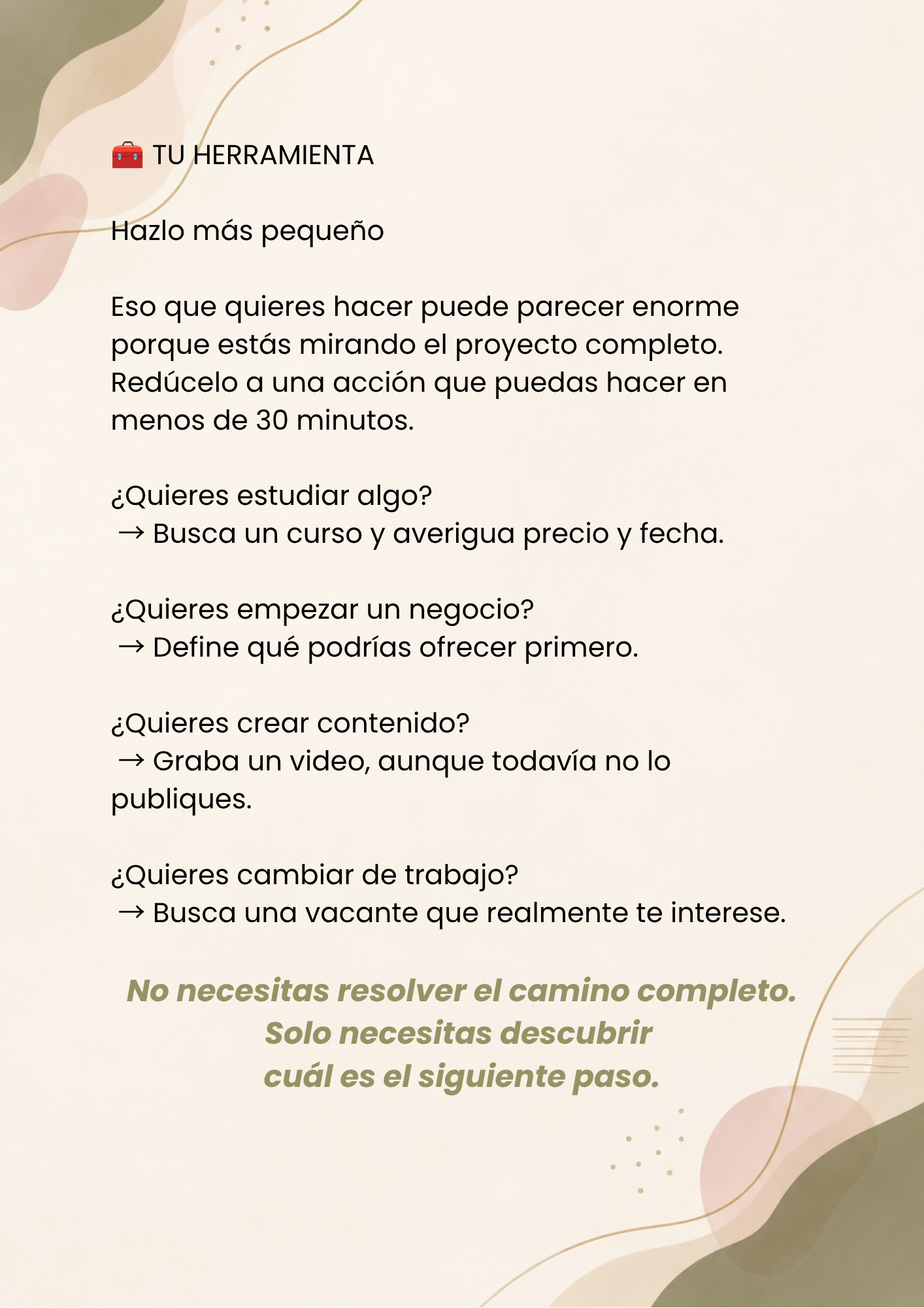 Herramienta práctica - página interior de Vuelve a creer en ti